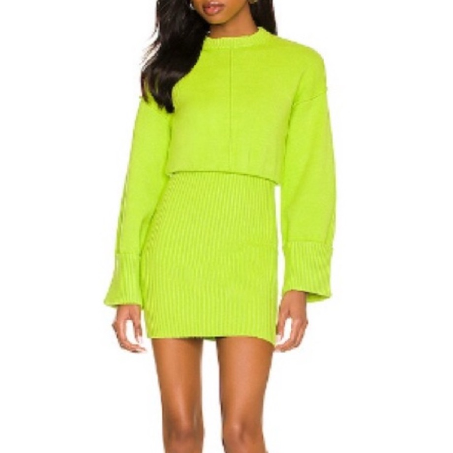 Nwt Nbd Revolve Imani Fold Over Cuff Mini Dress In Electric Neon Green Xl